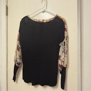 Anthropologie Black Top with Floral Sleeves